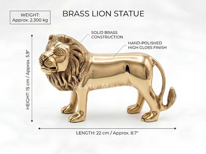 Brass Lion Idol Statue for Home, Office, Vastu Remedy & Decorative Showpiece | 22 × 15 cm | 2.300 kg