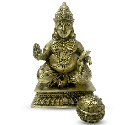 Brass Lord Dhan Kuber Ji Idol Vastu Remedy for Wealth Attraction and Abundance for Home Temple, Office Desk and Cash Zone Placement | 10 x 2 cm | 150 g