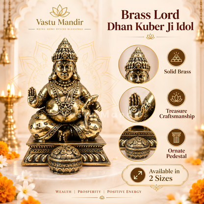 Brass Lord Dhan Kuber Ji Idol Vastu Remedy for Wealth Attraction and Abundance for Home Temple, Office Desk and Cash Zone Placement | 10 x 2 cm | 150 g