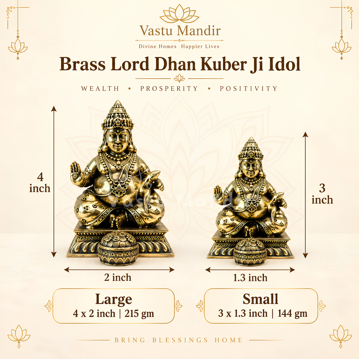 Brass Lord Dhan Kuber Ji Idol Vastu Remedy for Wealth Attraction and Abundance for Home Temple, Office Desk and Cash Zone Placement | 10 x 2 cm | 150 g