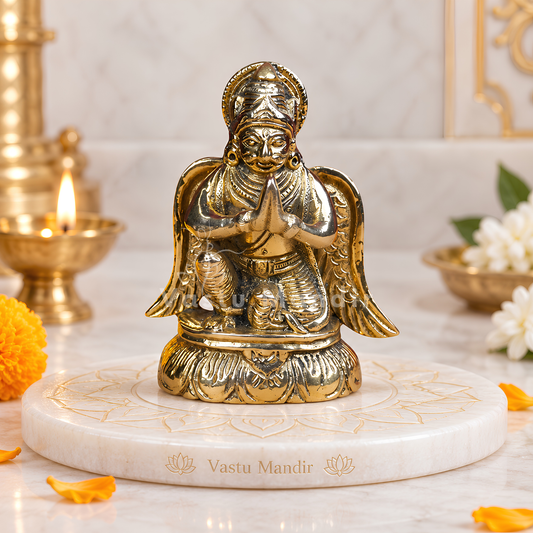Brass Lord Garud Dev Ji Idol Vastu Remedy for Protection, Strength and Divine Authority for Home Temple, Office and Spiritual Decor | 9 cm | 360 g