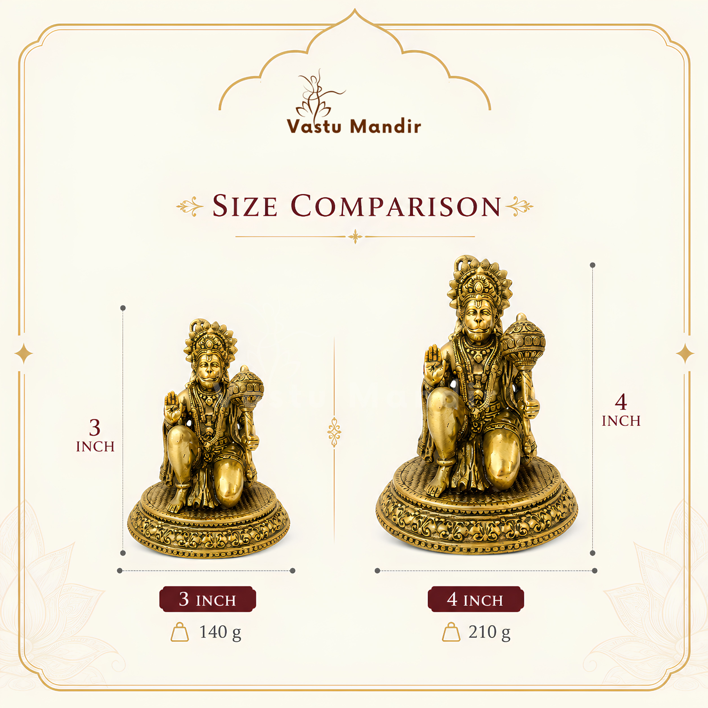 Hanuman Ji Brass Idol | Vastu Remedy for Strength, Protection & Devotion | 3–4 Inch | 140–210 g
