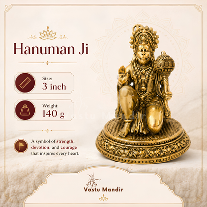 Hanuman Ji Brass Idol | Vastu Remedy for Strength, Protection & Devotion | 3–4 Inch | 140–210 g