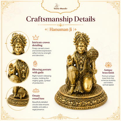 Hanuman Ji Brass Idol | Vastu Remedy for Strength, Protection & Devotion | 3–4 Inch | 140–210 g