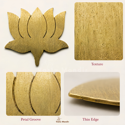 Angled view of the brass lotus showing its raised form