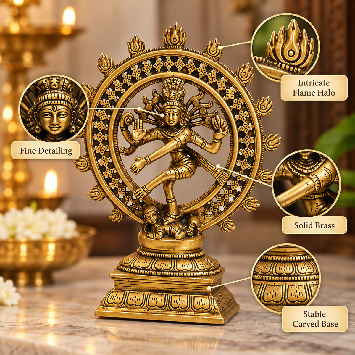 Brass Nataraja Idol Vastu Remedy for Creative Energy, Spiritual Balance and Cosmic Harmony for Home Temple, Office and Living Room Decor | 9 x 21 cm | 1.05 kg
