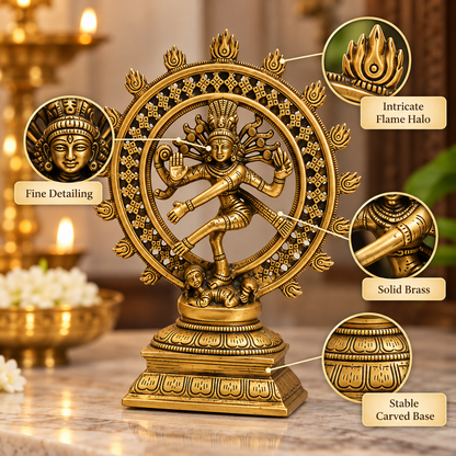 Brass Nataraja Idol Vastu Remedy for Creative Energy, Spiritual Balance and Cosmic Harmony for Home Temple, Office and Living Room Decor | 9 x 21 cm | 1.05 kg