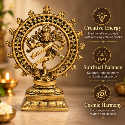 Brass Nataraja Idol Vastu Remedy for Creative Energy, Spiritual Balance and Cosmic Harmony for Home Temple, Office and Living Room Decor | 9 x 21 cm | 1.05 kg