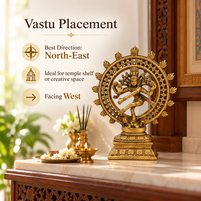Brass Nataraja Idol Vastu Remedy for Creative Energy, Spiritual Balance and Cosmic Harmony for Home Temple, Office and Living Room Decor | 9 x 21 cm | 1.05 kg