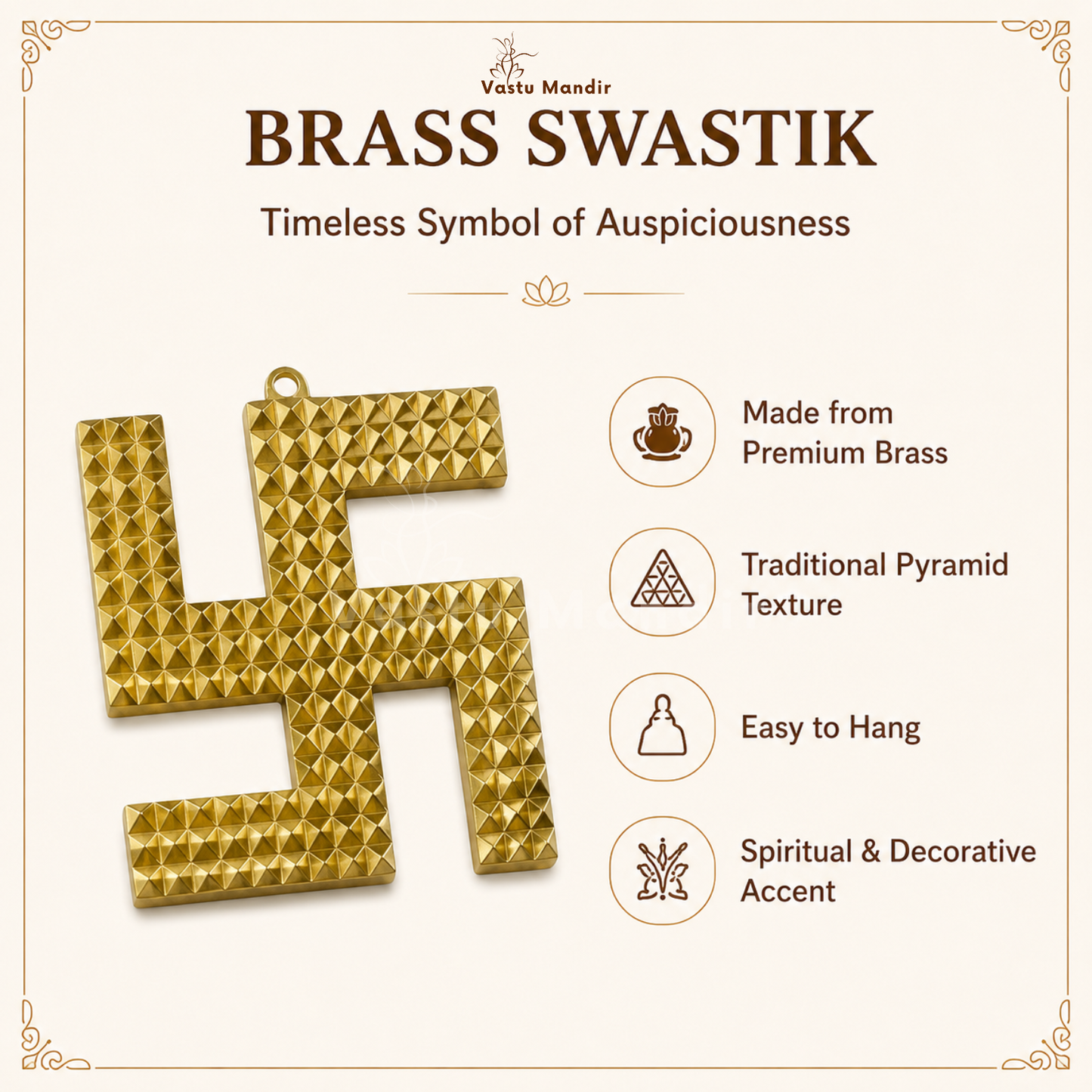 Brass Pyramid Swastik | Vastu Remedy for Main Entrance Correction, Protection & Auspicious Energy | 3–6 Inch | 90–390 g