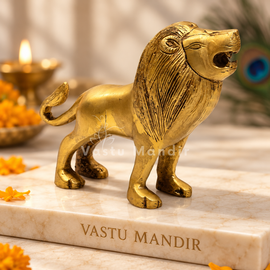 Solid Brass Lion Vastu Idol | Vastu Remedy for  North-North-East  Direction Protection & Courage Energy for Main Entrances | 16×6×14 cm | 985g