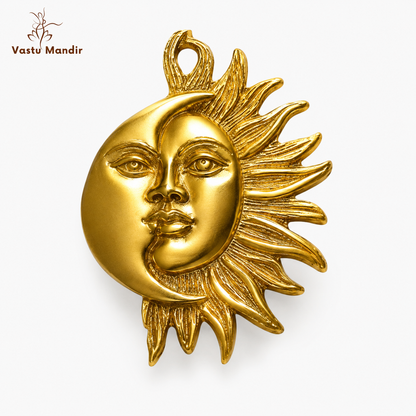 Sun & Moon Wall Hanging Brass Idol | Sacred Symbol of Harmony & Positivity | 6 x 8 Inch | 850 g