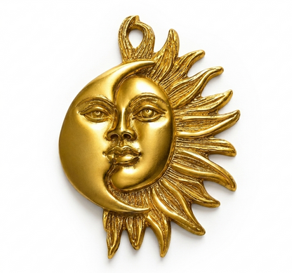 Sun & Moon Wall Hanging Brass Idol | Sacred Symbol of Harmony & Positivity | 6 x 8 Inch | 850 g