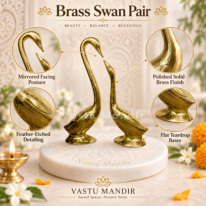 Brass Swan Pair Idol Vastu Remedy for Love, Harmony, Grace and Relationship Balance for Home, Bedroom and Gifting | 9 x 28 cm | 1.1 kg