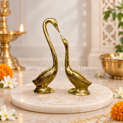 Brass Swan Pair Idol Vastu Remedy for Love, Harmony, Grace and Relationship Balance for Home, Bedroom and Gifting | 9 x 28 cm | 1.1 kg