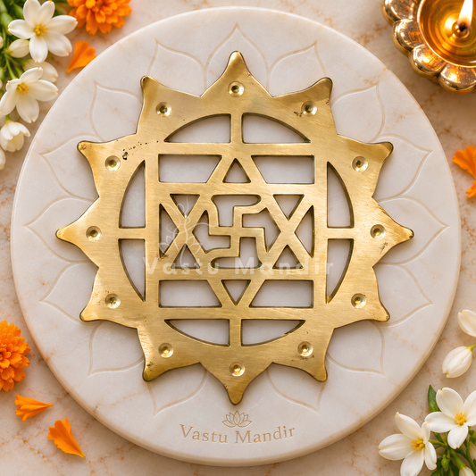 Brass Swastik with Lotus Helix (Kamal Satya) – Vastu Remedy for Main Door Protection | Evil Eye & Positive Energy Shield | Kitchen/Entrance Placement | 6 x 6 Inch