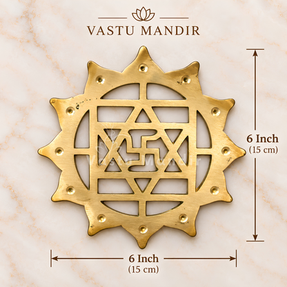 Brass Swastik with Lotus Helix (Kamal Satya) – Vastu Remedy for Main Door Protection | Evil Eye & Positive Energy Shield | Kitchen/Entrance Placement | 6 x 6 Inch