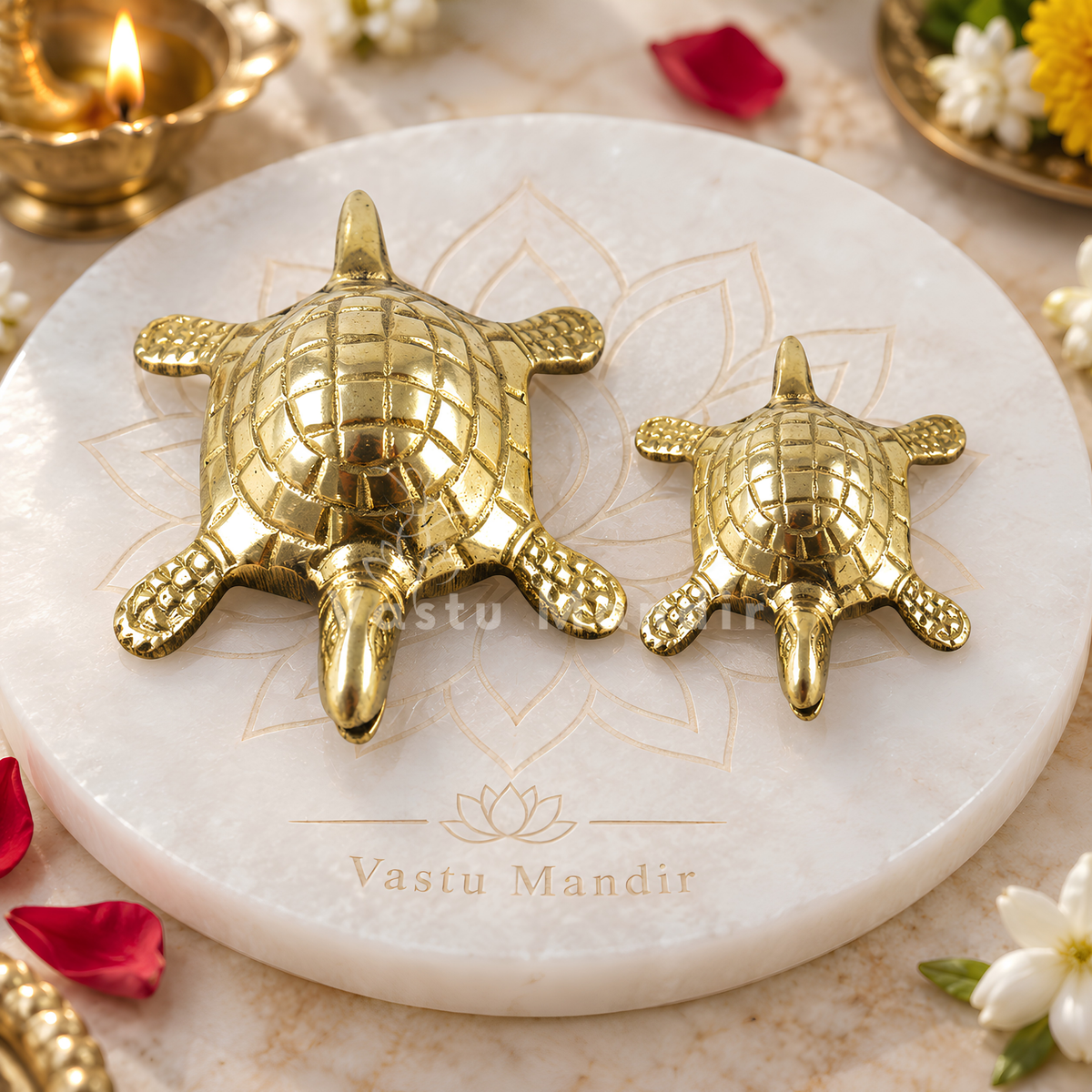 Brass Tortoise Idol Vastu Remedy for Stability, Wealth Support and Positive Energy for Home, Office and Directional Placement | 9 × 12 cm | 322 gm
