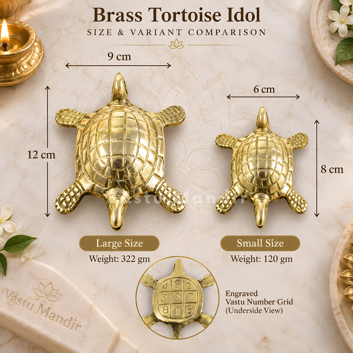 Brass Tortoise Idol Vastu Remedy for Stability, Wealth Support and Positive Energy for Home, Office and Directional Placement | 9 × 12 cm | 322 gm