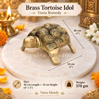 Brass Small Tortoise Idol Vastu Remedy for Stability, Longevity and Protection for Home, Office and North Zone Placement | 10×13 cm | 570 gm