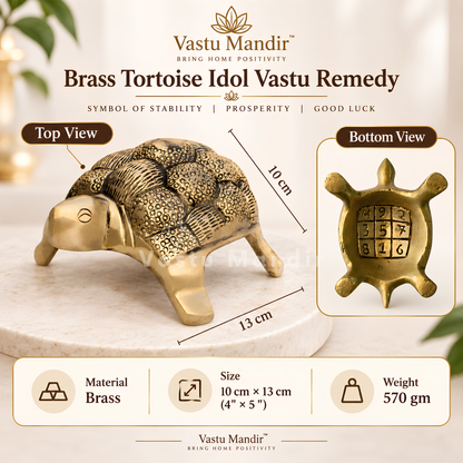 Brass Small Tortoise Idol Vastu Remedy for Stability, Longevity and Protection for Home, Office and North Zone Placement | 10×13 cm | 570 gm