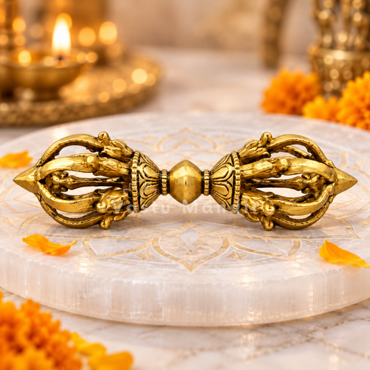 Brass Vajra Dorje Ritual Tool Vastu Remedy for Protection, Tibetan Meditation and Home Temple Energy 15.7 x 4 cm | 290 gm