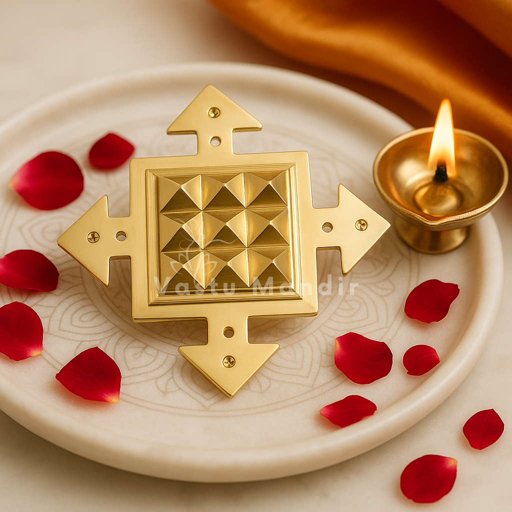 Pure brass pyramid energy plate with arrow design for Vastu Dosh removal