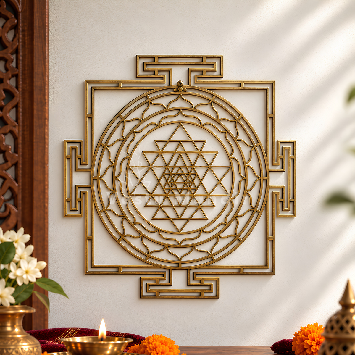 Pure Solid Brass & Copper Shri Yantra Plate for Vastu Remedy, Wealth, Prosperity & Vastu Correction — Sacred Geometry Lakshmi Yantra for Puja Room, Office, Brahmasthan & Financial Growth
