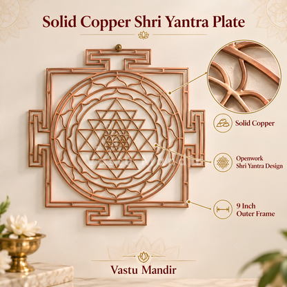 Pure Solid Brass & Copper Shri Yantra Plate for Vastu Remedy, Wealth, Prosperity & Vastu Correction — Sacred Geometry Lakshmi Yantra for Puja Room, Office, Brahmasthan & Financial Growth