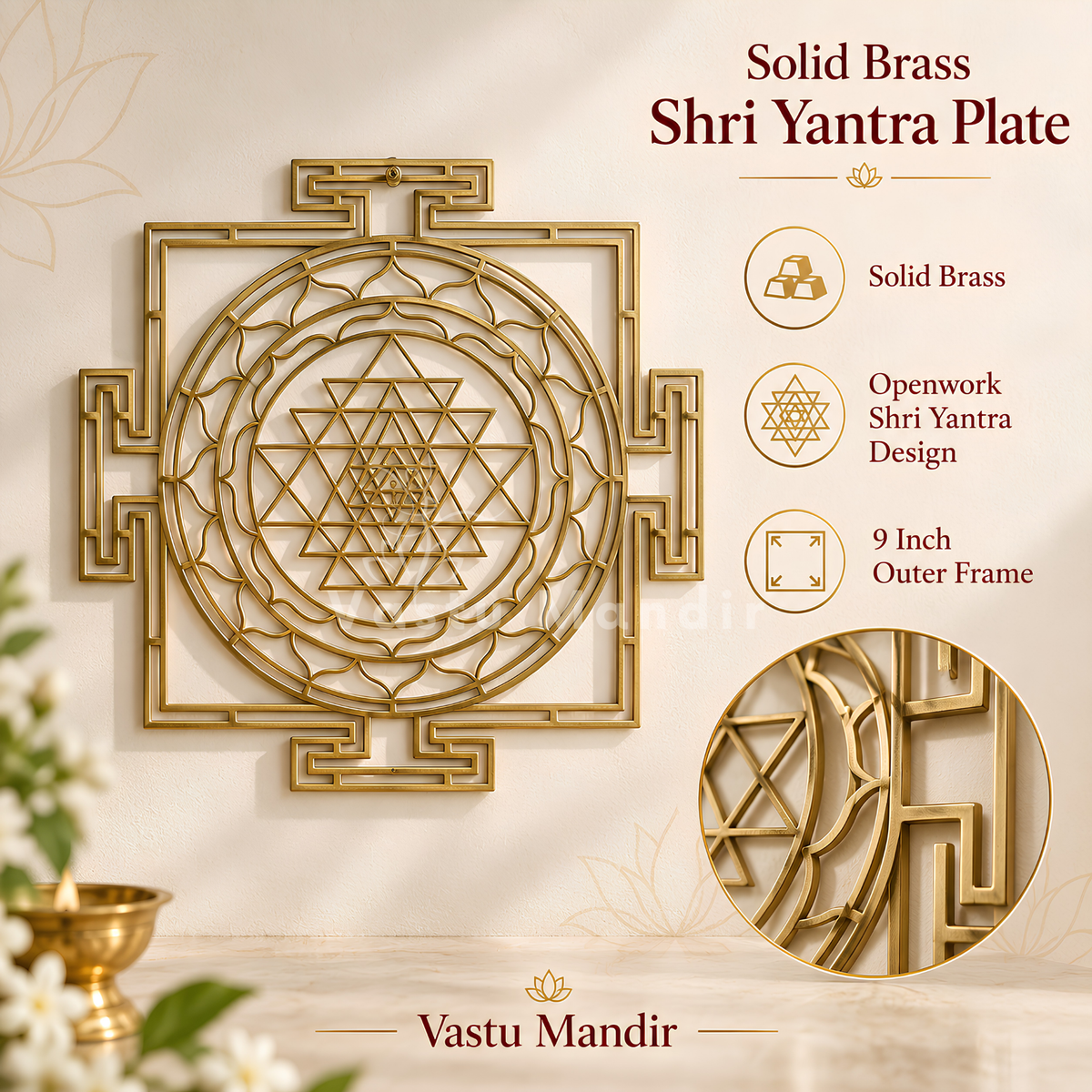 Pure Solid Brass & Copper Shri Yantra Plate for Vastu Remedy, Wealth, Prosperity & Vastu Correction — Sacred Geometry Lakshmi Yantra for Puja Room, Office, Brahmasthan & Financial Growth