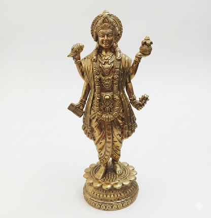 Brass Dhanvantri Idol of a deity on a white background