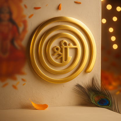 Brass श्री (Shree) Spiral Helix on a beige background.