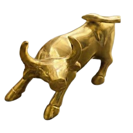 Brass bull sculpture on a white background