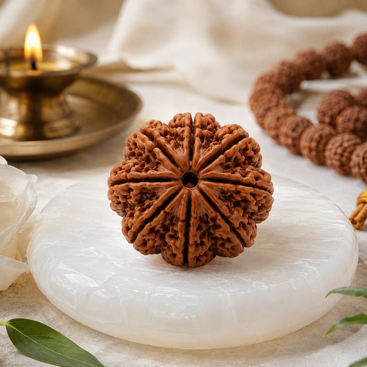 Verified 8 Mukhi Rudraksha – Vastu Remedy for Obstacle Removal & Ganesha Blessings | Ideal for Main Entrance Protection