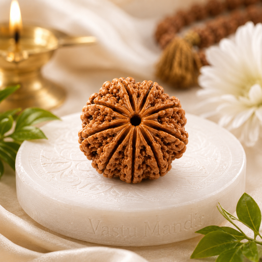 Certified 9 Mukhi Rudraksha – Vastu Remedy for Power, Courage & Durga Protection | Ideal for South Direction Strength