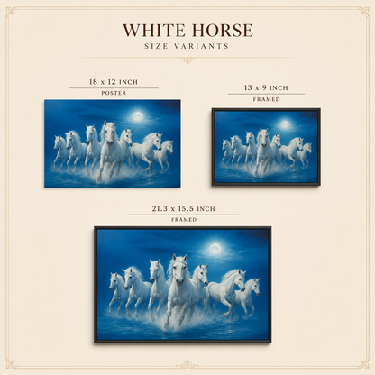 White Seven Running Horses Painting | Vastu Remedy for Wealth, Mental Peace & Growth Energy | 13 x 9 to 21.3 x 15.5 inches