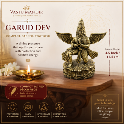 Garud Dev Brass Idol | Pure Brass Idol for Protection, Strength & Devotion | 4.5 Inch | 330 g