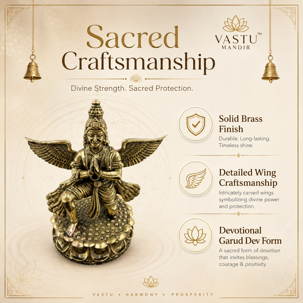 Garud Dev Brass Idol | Pure Brass Idol for Protection, Strength & Devotion | 4.5 Inch | 330 g