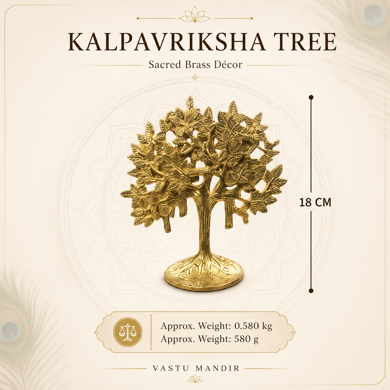 Brass Kalpavriksha Tree | Vedic Vastu Sculpture for Wishes, Prosperity & Sacred Energy | 18 cm | 580 g