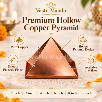Hollow Copper Pyramid Vastu Remedy for Energy Correction, Space Purification and Healing Balance for Home, Office and Meditation Use | 7.6 cm | 160 g