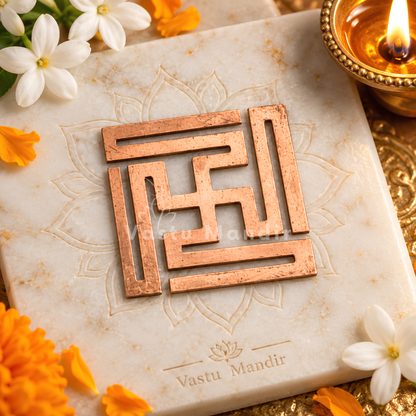 Copper Nandavrat Swastik Yantra – Vastu Remedy for Wall Defects | Entrance Energy Activation | 1 Inch