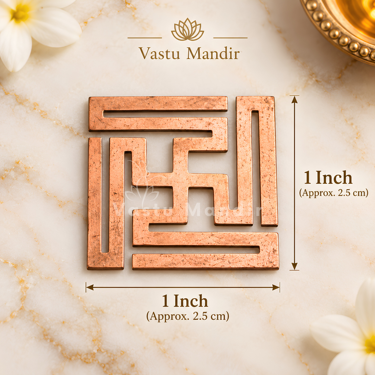 Copper Nandavrat Swastik Yantra – Vastu Remedy for Wall Defects | Entrance Energy Activation | 1 Inch