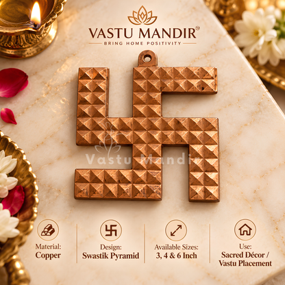 Copper Pyramid Swastik – Vastu Remedy for Dosh Nivaran | Positive Energy Flow | Main Entrance Correction | 3, 4 and 6 Inch