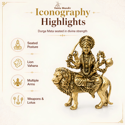 Durga Mata Ji Brass Idol | Vastu Remedy for Protection, Courage & Victory | 4–5 Inch | 200–370 g