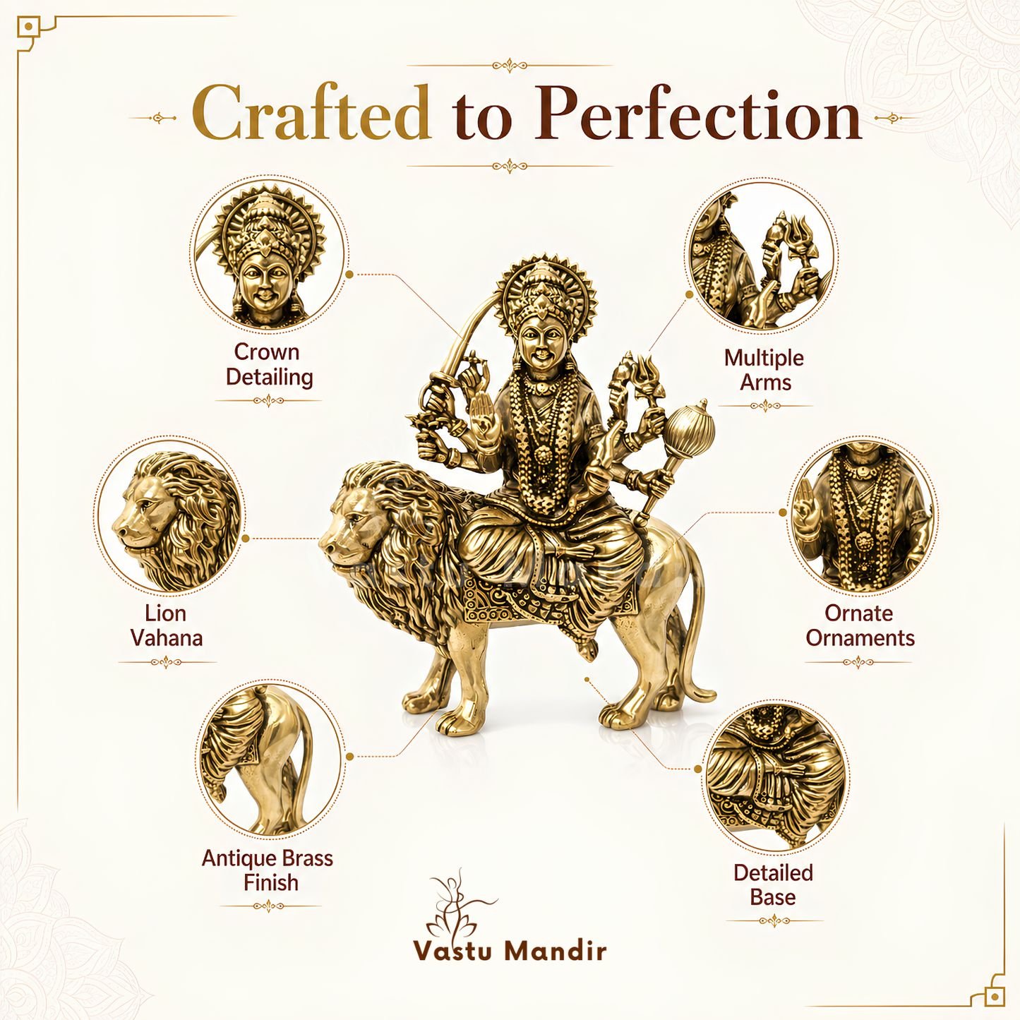 Durga Mata Ji Brass Idol | Vastu Remedy for Protection, Courage & Victory | 4–5 Inch | 200–370 g