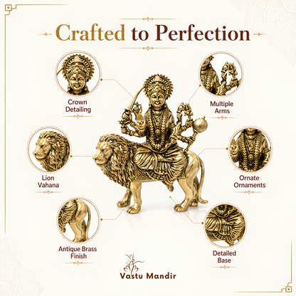 Durga Mata Ji Brass Idol | Vastu Remedy for Protection, Courage & Victory | 4–5 Inch | 200–370 g