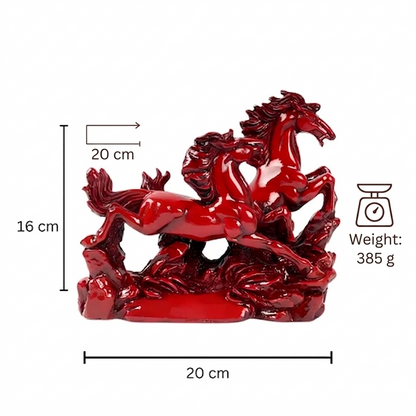 Dynamic 2 Red Running Horses Resin Sculpture Vastu Remedy for Speed, Success and Career Momentum | for Office Desk, Business Spaces and Home Decor | 21 x 16 cm | 385 g