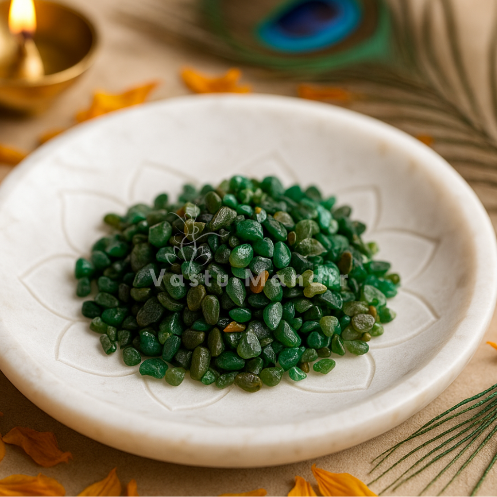 Emerald Chips on a white plate with a decorative background