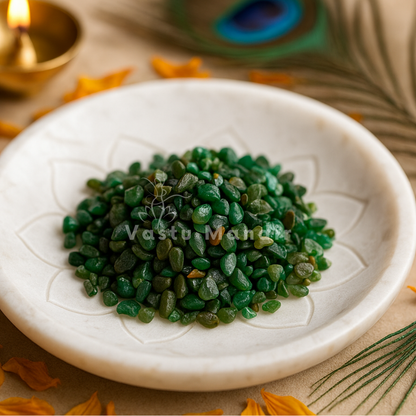 Emerald Chips on a white plate with a decorative background