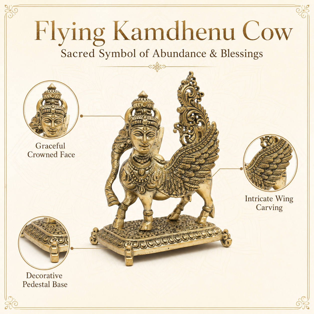 Flying Kamdhenu Cow Idol | Vastu Remedy for Prosperity, Abundance & Harmony | 2 Sizes